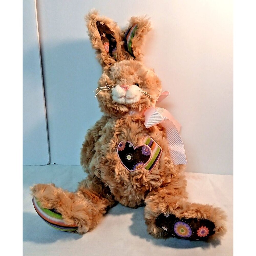 Ganz Bunny Easter Tan Stuffed Animal Patches Feet Tummy Arms Bead Eyes